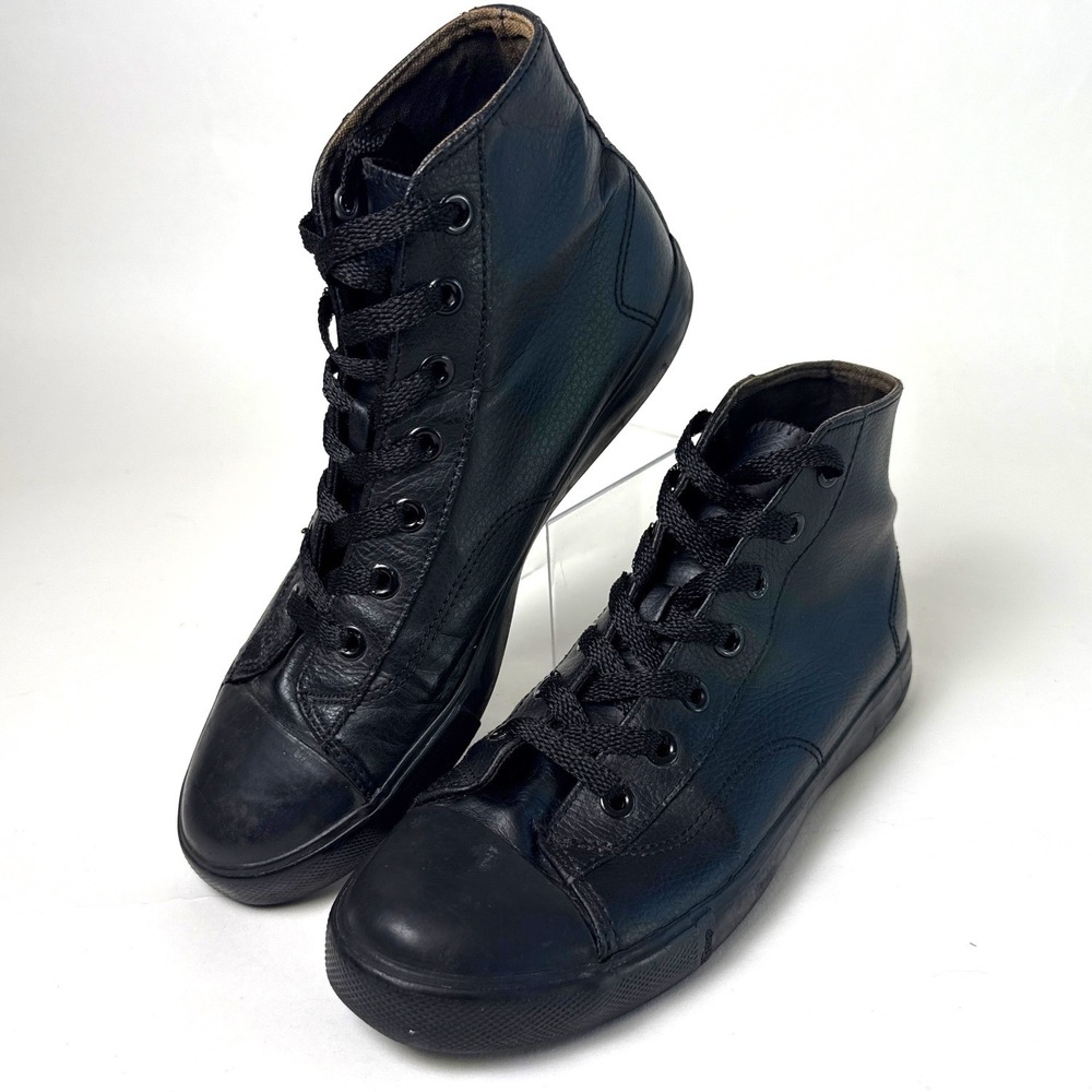 SafeTStep Mens Black Leather High Top Slip Resistant Work Sneakers Size 8.5